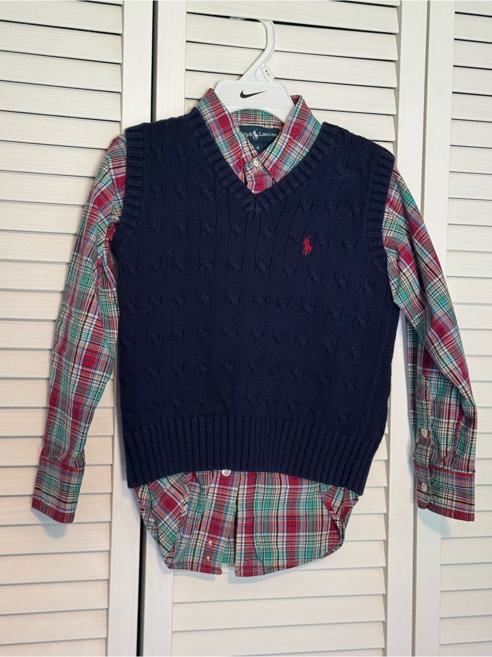 Ralph Lauren Button Down Shirt with Polo Ralph Lauren Navy V-Neck Sweater Vest
